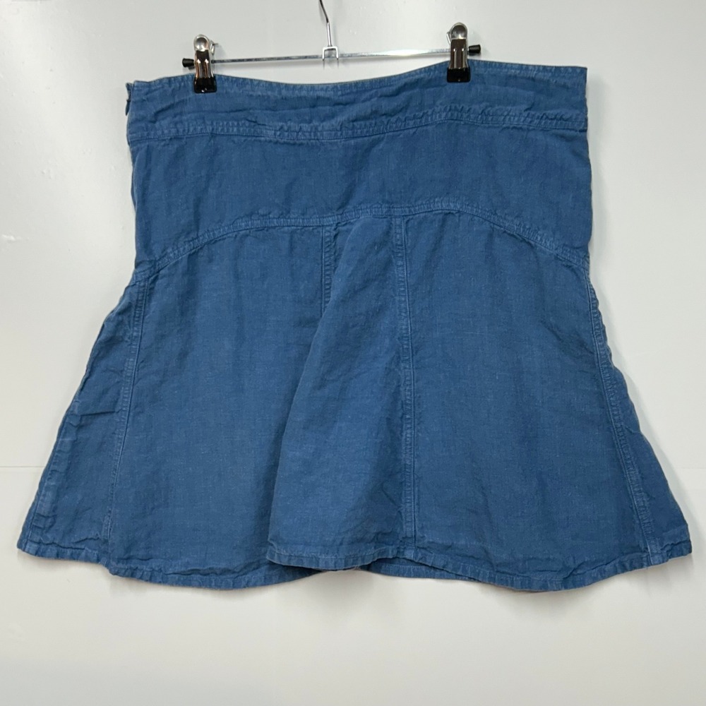 Athleta Day Dream Skirt 12T Dusk Blue 100% Linen Mini Drawstring 964569-02